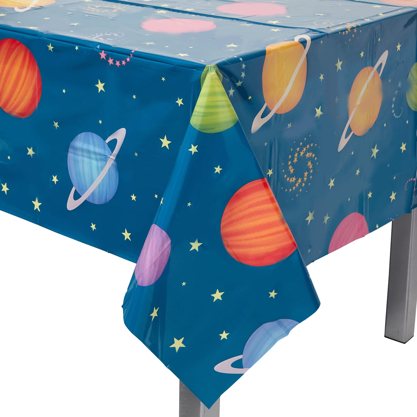 3 Pack Plastic Outer Space Tablecloths, Disposable Planets Table Covers for Galaxy Birthday Party Decorations (54 x 108 in)