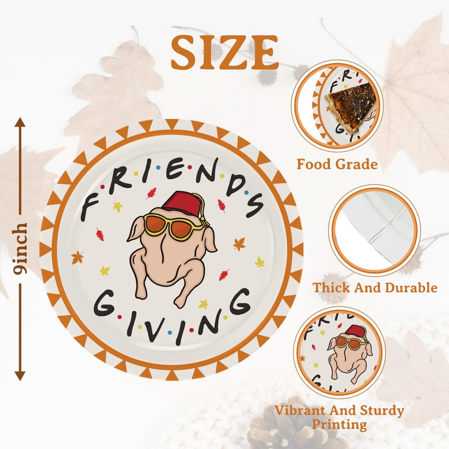 Arsemica Friendsgiving Paper Plates, 50 Count Disposable Thanksgiving Dinner Plates, Friendsgiving Party Decor Supplies, Funny F