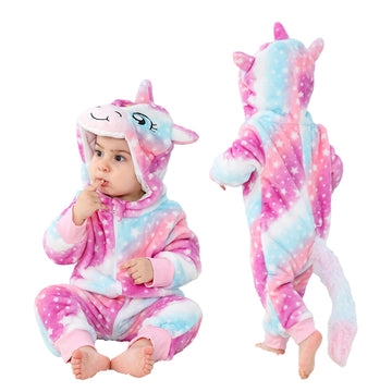 Lolanta Toddler Girl Halloween Costume, Infant Romper, Baby Fleece Hooded Unicorn Jumpsuit, Cute Colorful Bodysuit (Multicolor, 18-24 Months)
