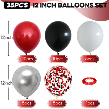 Black Red Silver Balloons, 12 Inch Black Red White Latex Balloons Black Red Silver Confetti Balloons Party Decoration For Birthd