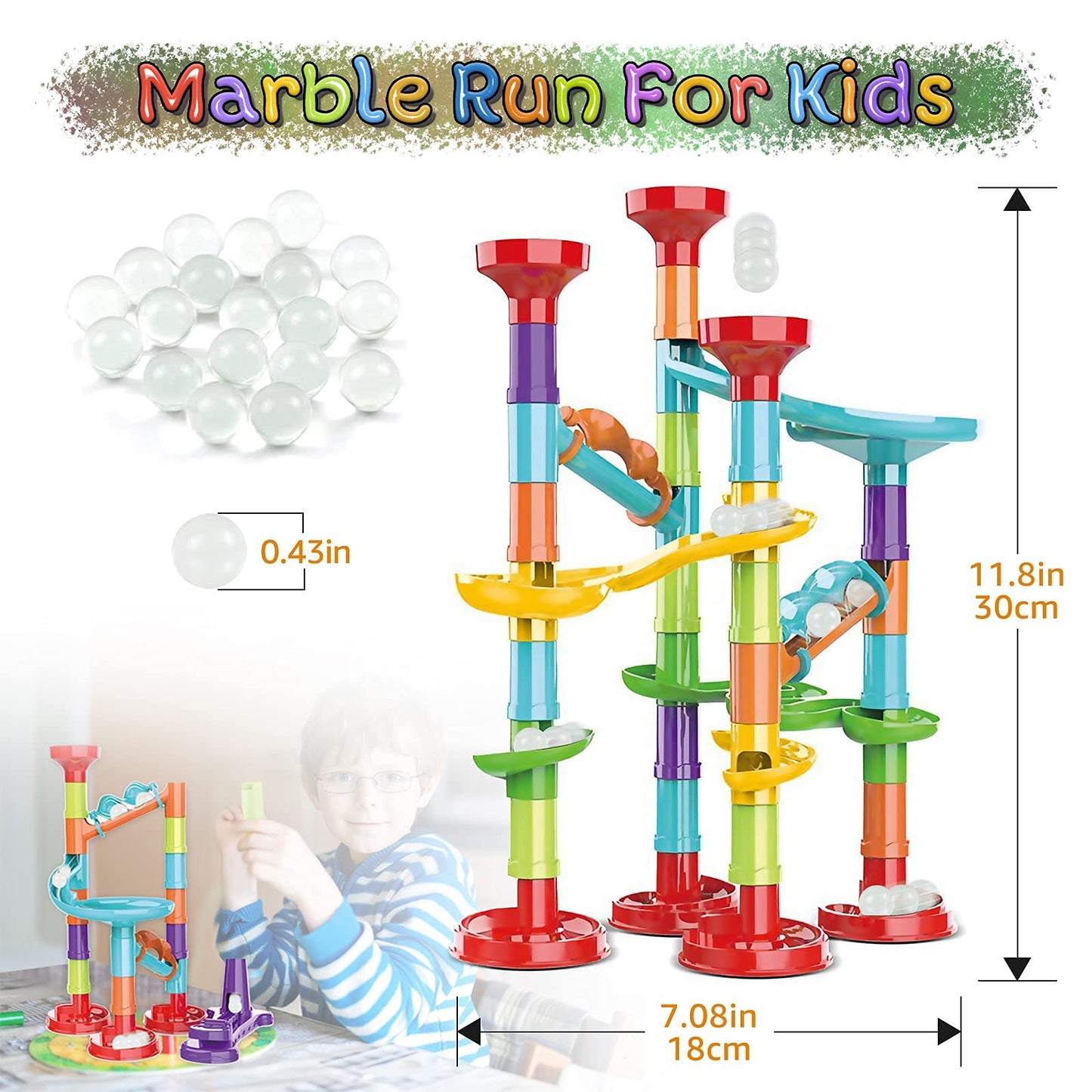 Blacka Marble Run Set for Kids - STEM Educational Toy, Small, Multicolor, Building Blocks & Glass Marbles, Ages 4-8, Perfect Birthday Gift