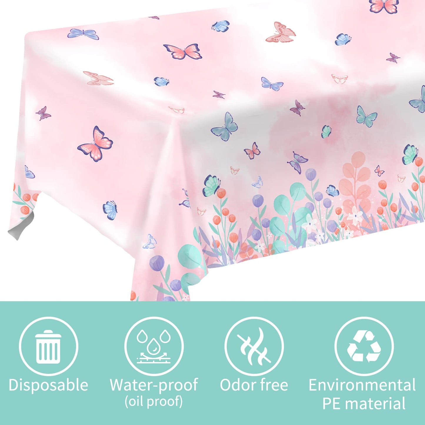 Butterfly Disposable Tablecloth, Plastic Table Cover for Kids Birthday Party, 3 PCS, 54   x 108