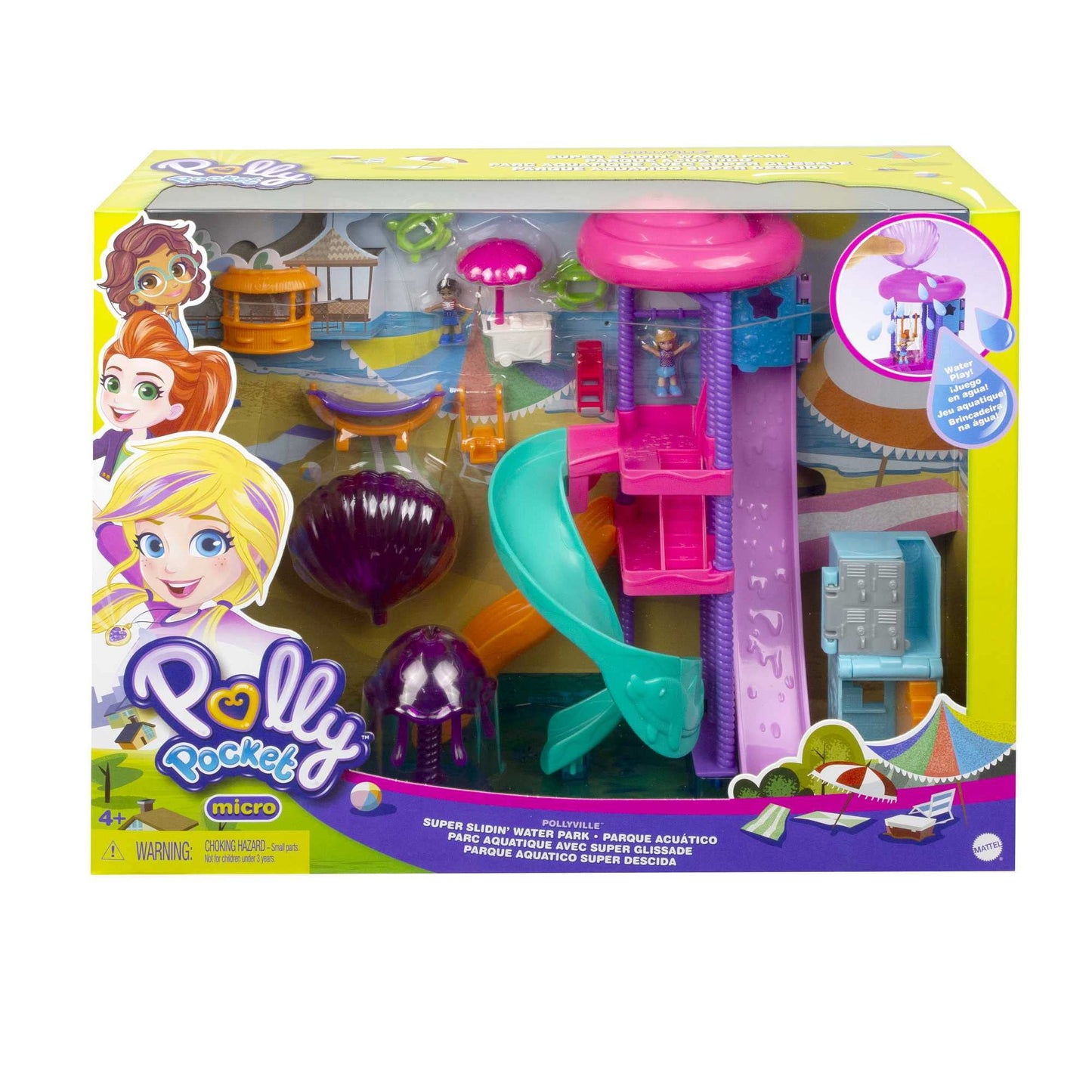 Polly Pocket Outdoor Toy - Pollyville Super Slidin Water Park Playset with 2 Micro Dolls & Accessories, Multi, Model GNG65, Taille unique