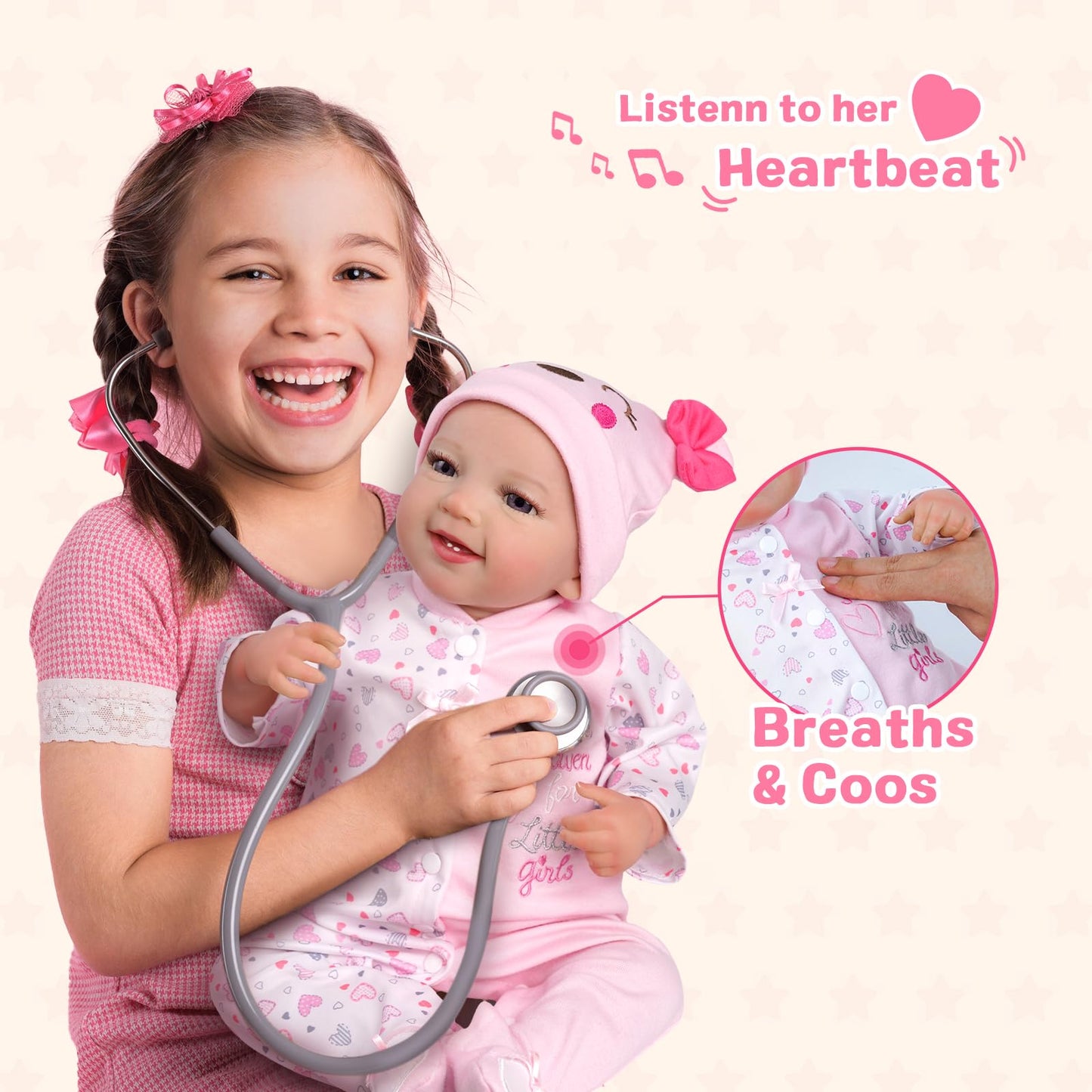 Babeside Reborn Baby Dolls With Heartbeat, Coos & Breathing - Leen, 20-Inch Sweet Smile Realistic-Newborn Baby Dolls Soft Body B