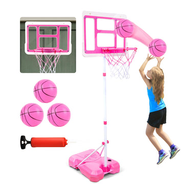 Kids Basketball Hoop With Stand, Adjustable Height 3.5Ft-6.2Ft Toddler Basketball Hoop, Basketball Goal Outdoor Indoor Toys For Girls Age 3 4 5 6 7 8 Years Old Gifts(Pink)