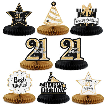 LASKYER Happy 21st Birthday Party Decorations, Glitter Shiny Honeycomb Table Centerpieces 21 Years Old Birthday Party Photoprop 