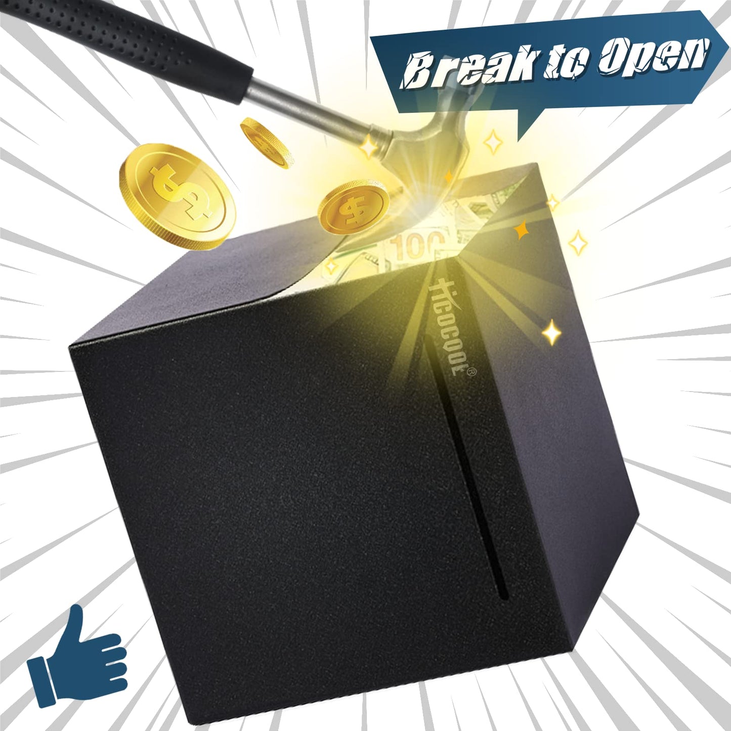 Hicocool Stainless Steel Piggy Bank For Adults, Must Break To Open For Real Money, Unbreakable Metal Money Bank For Cash Saving(4.72 Inch, Black)