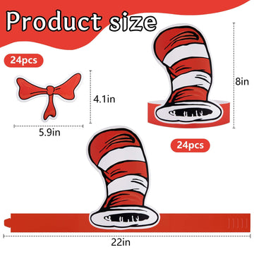 Wehhbtye 24 Pcs White and Red Striped Paper Hats and Bow Tie, Red Cat Costume Top Hat with Glue Point, Circus Paper Headwear for