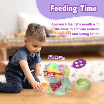 Yh Yuhung Walking Cat Toys For Kids,Remote Control Rainbow Kitty Robot Cat Toy That Can Walks, Meows, And Wag Its Tail, Veterinarian Playset For Kids With Interactive Cat Ages 3 And Up