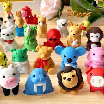 Kleeblatt 20Pcs Assembled Animal Erasers For Kids Bulk, Puzzle Mini Fun Desk Pets For Kids Classroom, Treasure Box Prizes,Party