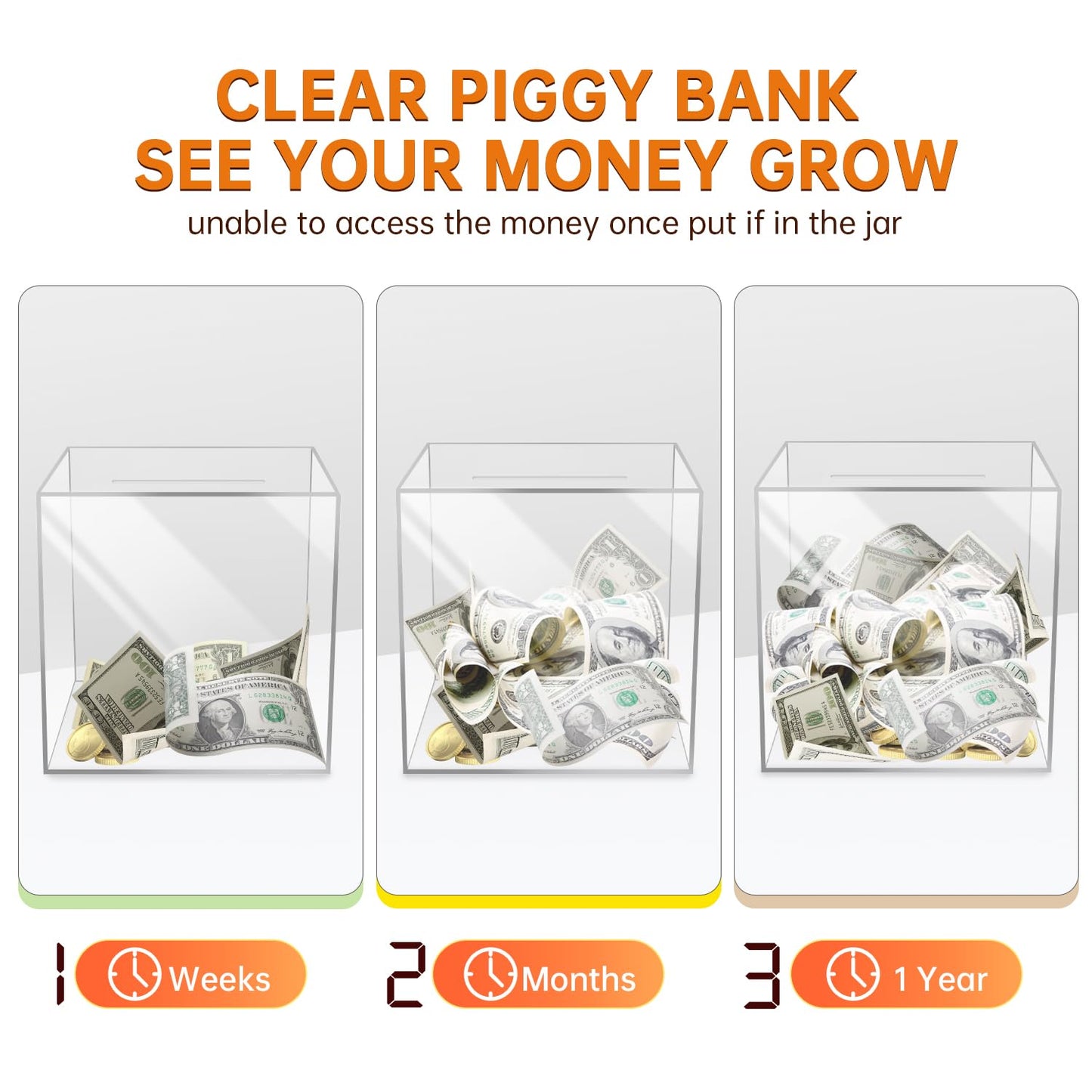 Aipor Clear Piggy Bank For Adults/Kids Must Break To Open, Unopenable Acrylic Piggy Bank, Acrylic Clear Piggy Bank For Boys/Girl