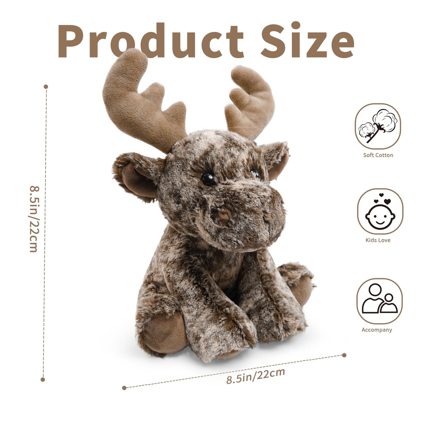 Hideekoog Deer Stuffed Animal Toy  Soft Huggable Deer Plush Toys for Kids  Cute Moose Animal Gift for Boys Girls and Toy for 1-3 Toddlers -8.5 Inch