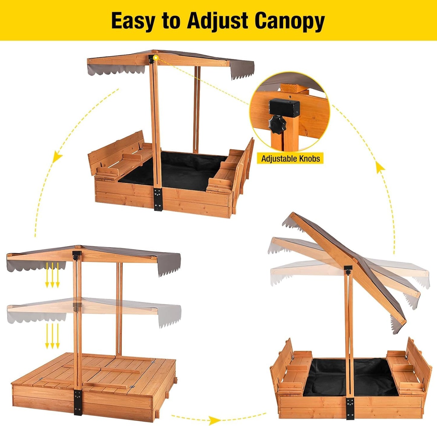 Aivituvin Kids Sand Boxes With Canopy Sandboxes With Covers Foldable Bench Seats, Children Outdoor Wooden Playset - Upgrade Retr