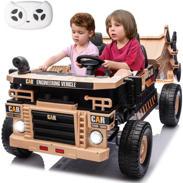 Ride On Dump Truck 24V, 4Wd Kids Car With Remote Control, Electric Dump Bed And Shovel, Ride On Construction Vehicles 4X70W Powe