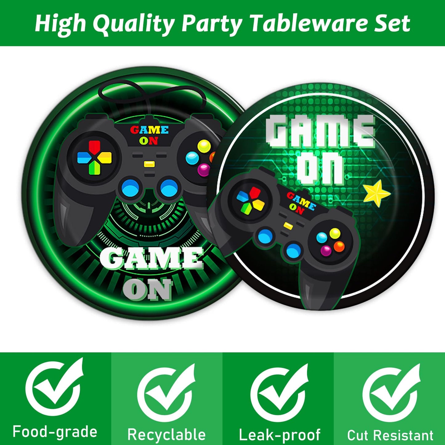96 Pcs Video Game Plates And Napkins Party Supplies Gaming Party Tableware Set Green Gamer Party Decorations Favors For Kids Bir
