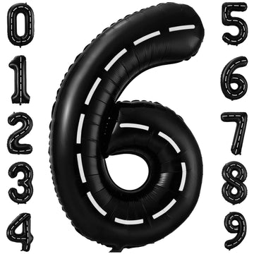 Bbpool Race Car Number 6 Balloon, 40 Inch, Black, Birthday Party Decoration