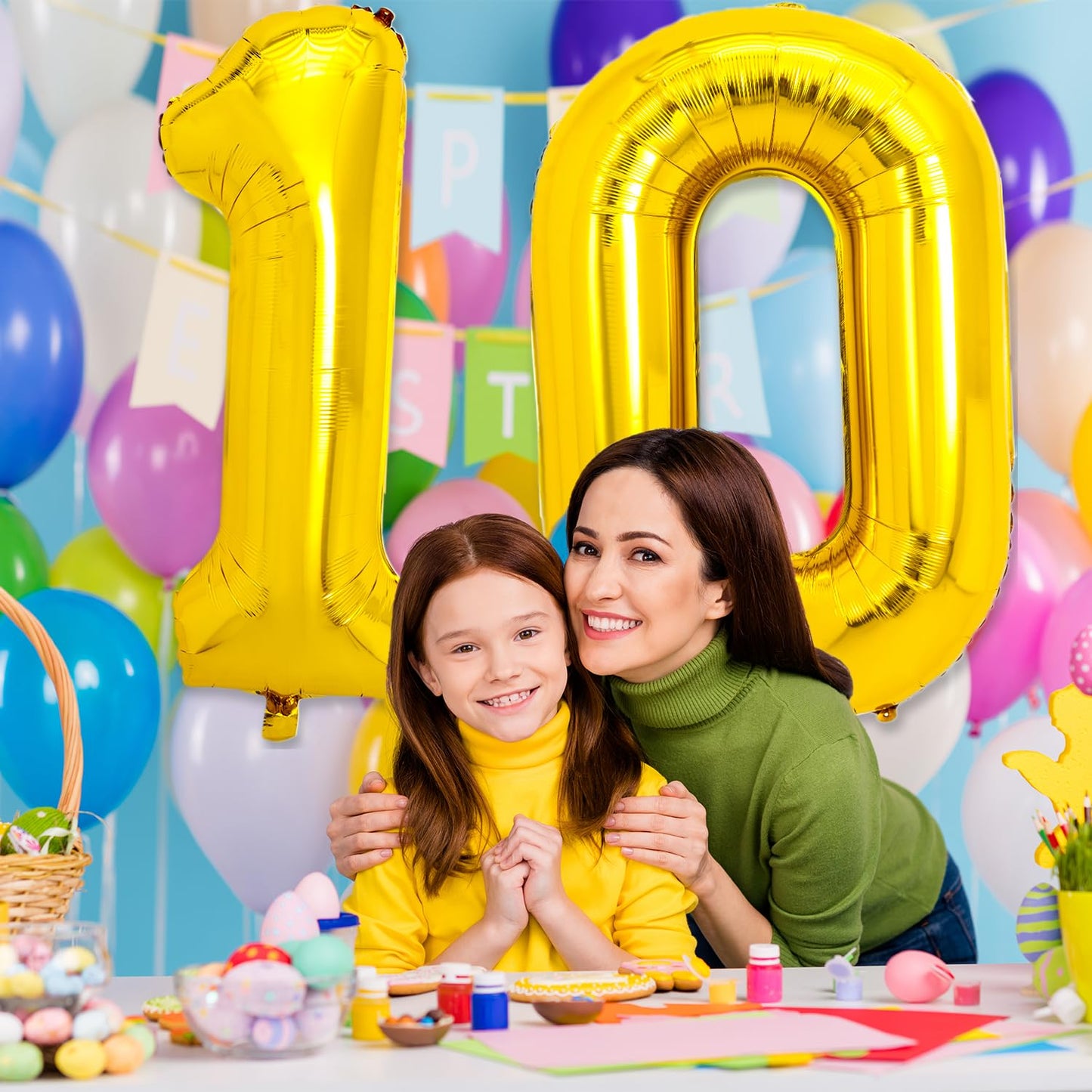 Pigetale 40 Inch 10 Number Balloons Gold Big Giant Jumbo Number 10 Balloons, Foil Mylar Helium Digital Balloons For Toddler Girl