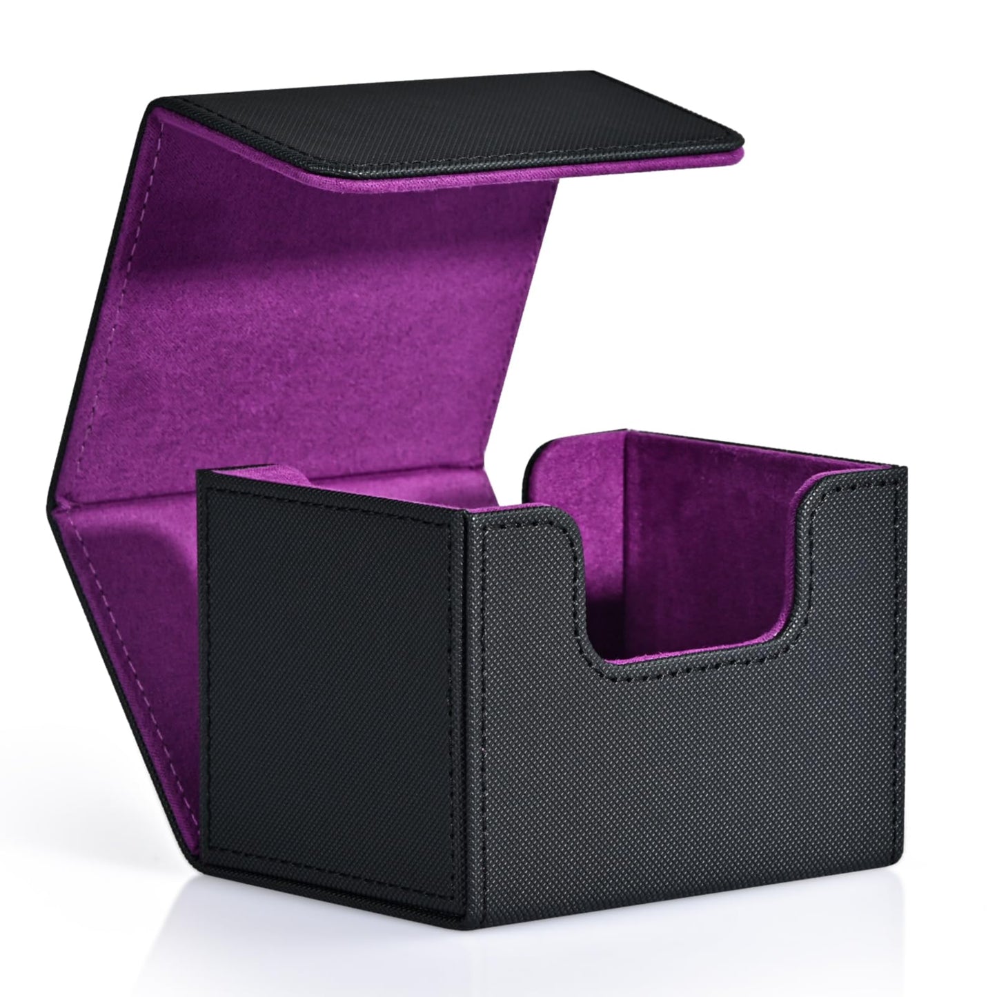 Zlca Card Deck Box For Trading Cards, Mtg Commander Deck Box Holds 120+ Single Sleeved Cards, Leather Magnetic Card Storage Box Fits For Tcg Ccg Magic Cards (Black& Purple)