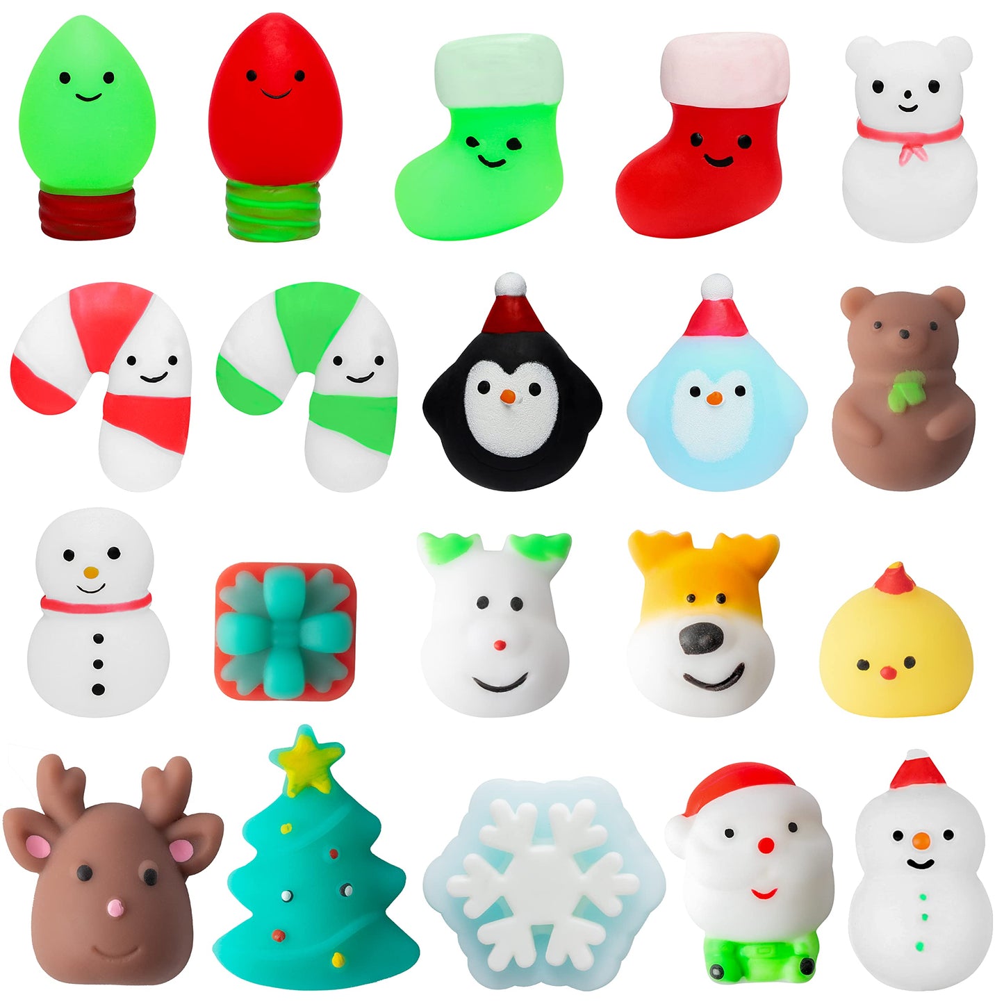 MALLMALL6 20Pcs Christmas Mochi Squeeze Toys for Xmas Party, Kawaii Animal Stress Relief Toys for Christmas Decoration Treat Bag