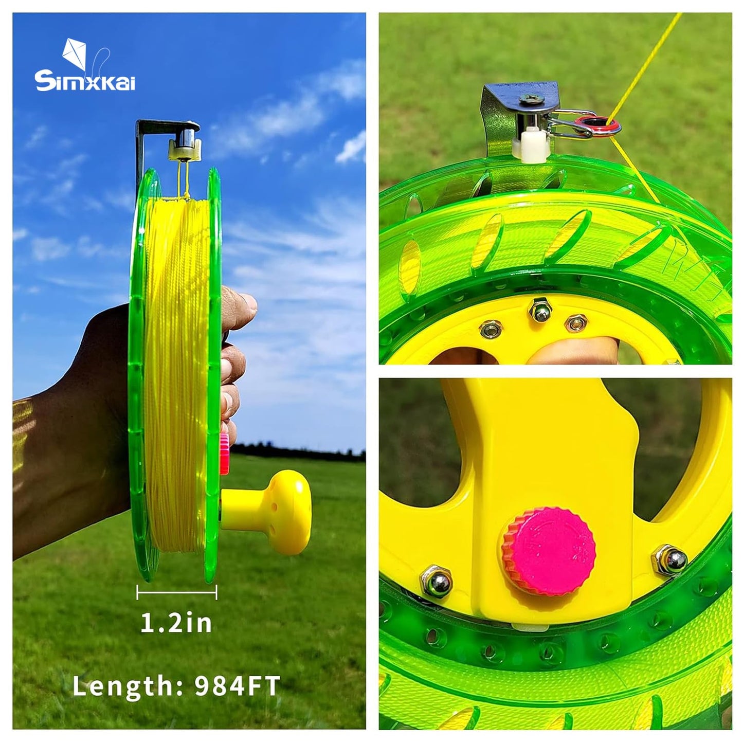 Simxkai Kite String Reel, Kite String Spool,Kite Line Winder 8Inches Dia, Come With Lock & 1000 Feet Line(Green)
