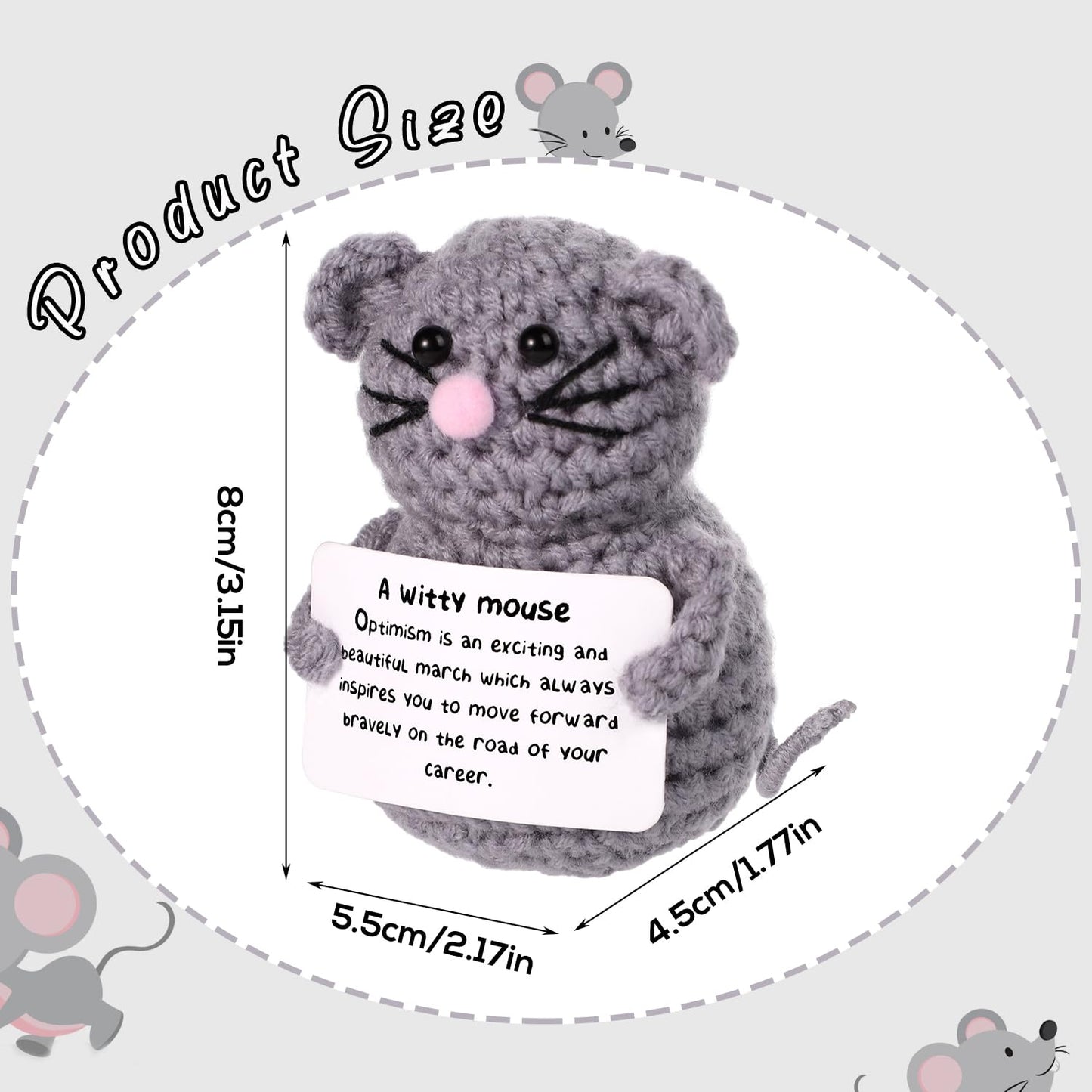 Boxob Funny Positive Mouse, 3.12In Creative Cute Knitted Potato Doll With Inspirational Card Emotional Support Mouse Crochet For