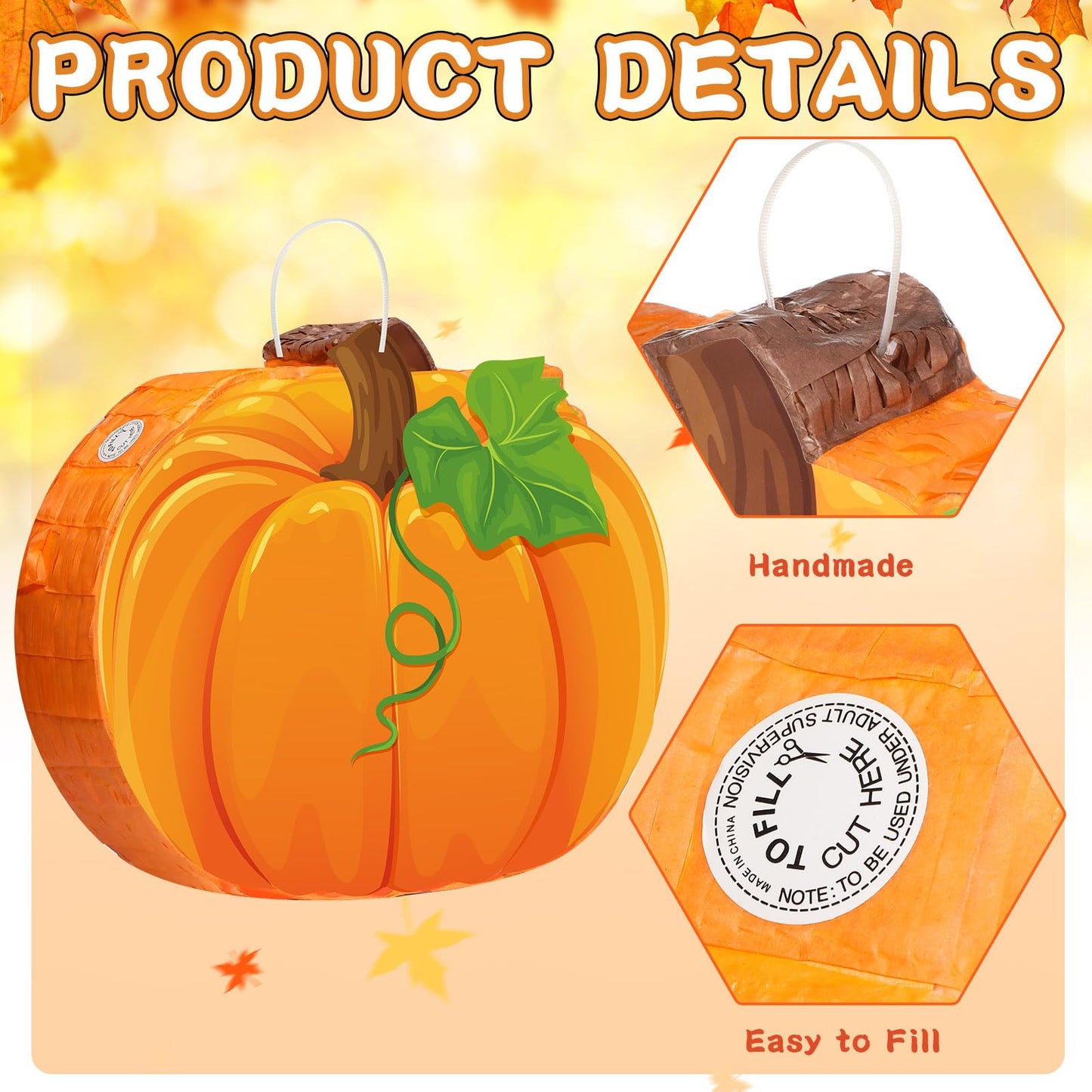 Harrycle Fall Piata Thanksgiving Party Piata with Blindfold Bat and Confetti Pumpkin Maple Leaf Turkey Piata for Thanksgiving Au