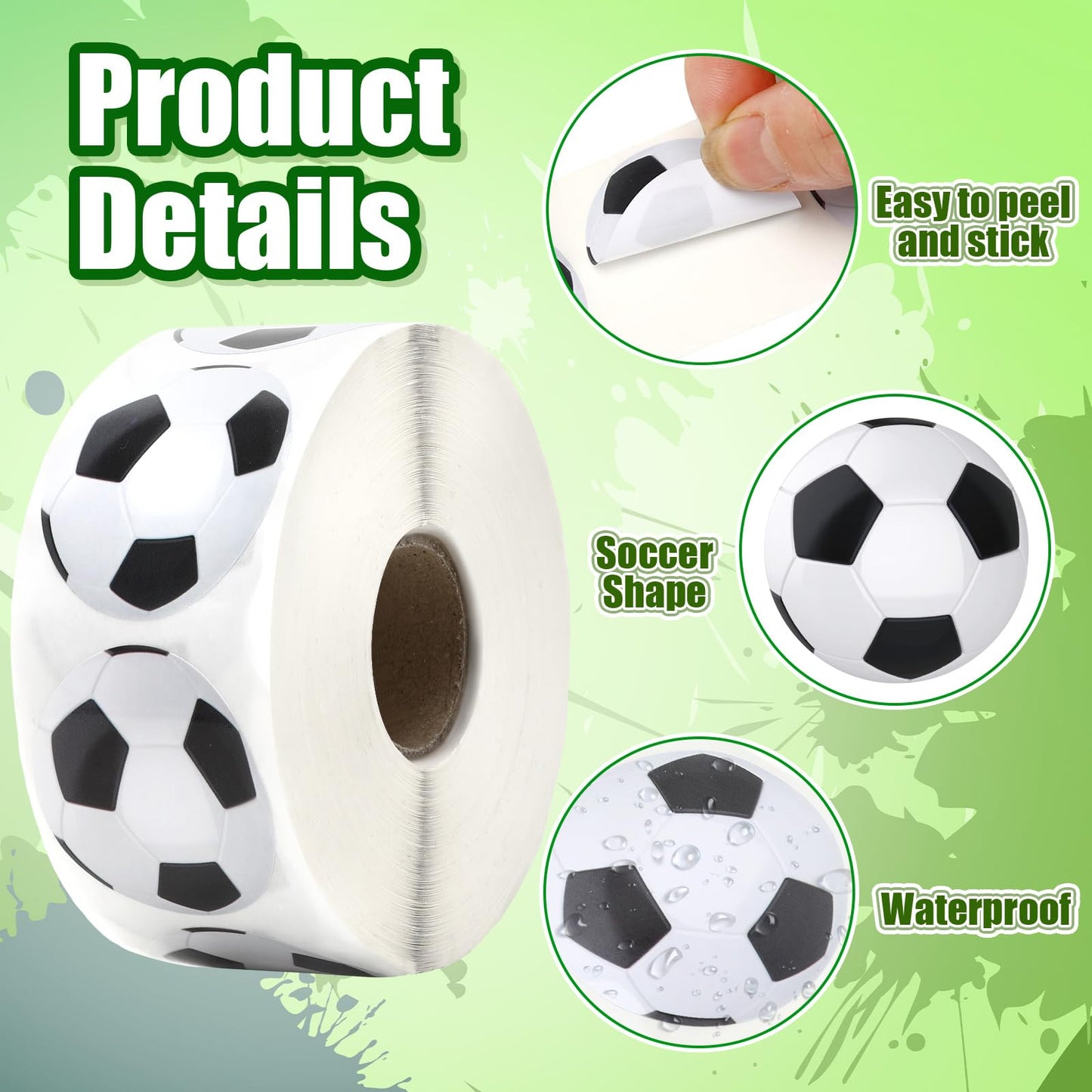 DECYOOL 800 Pcs Soccer Stickers Roll, Waterproof Sports Stickers for Boys Girls Self-Adhesive Soccer Ball Sticker for Water Bott
