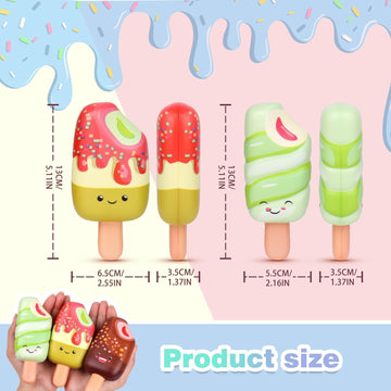 Anboor 3 Pcs Squishies Set  Food Squishies Slow Rising Soft Kawaii Popsicle Squishies for Kids Stress Relief Food Foam Squishies Toy as Party Favor