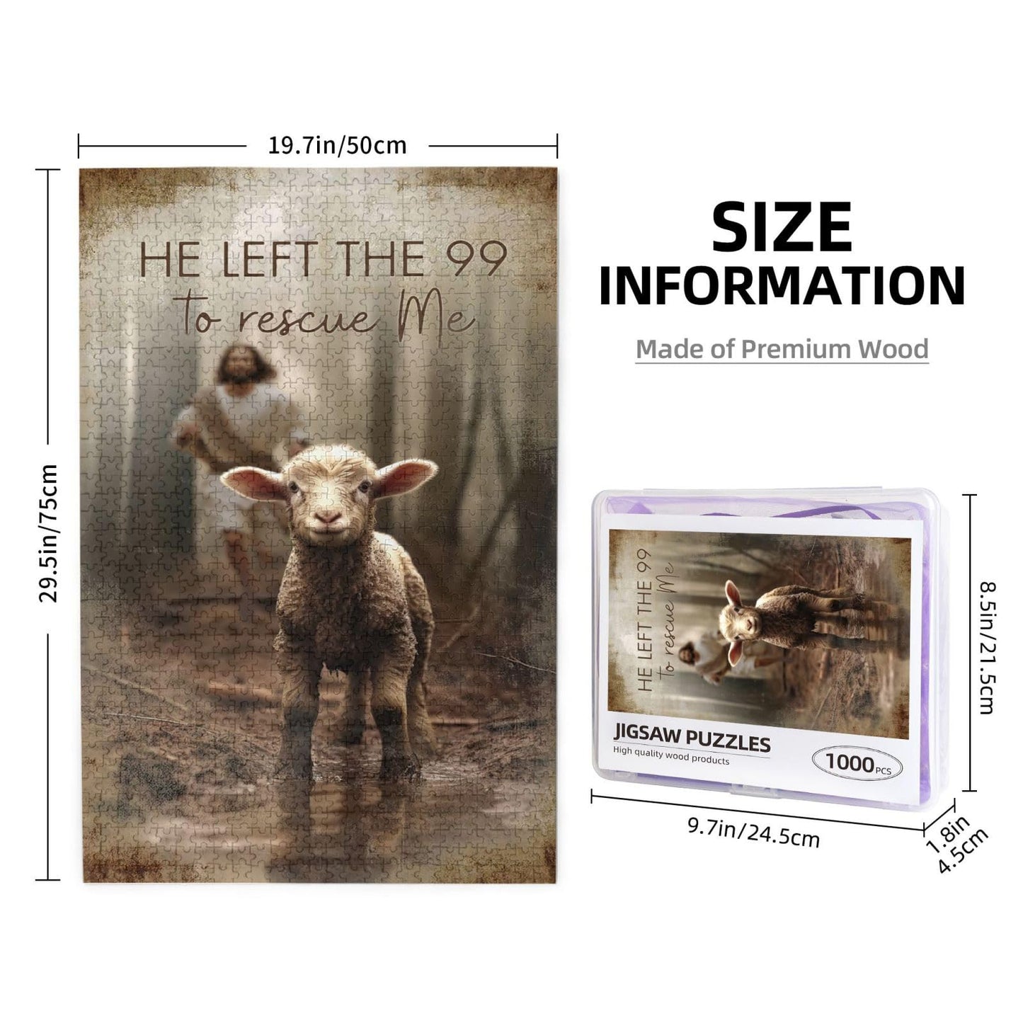 Christian Jesus and Lamb Puzzles for mature-themeds 1000 Pieces Jesus Running After Lost Lamb Jigsaw Puzzles Religious Wooden Puzzle Family Activity Game Puzzle for Easter Christmas