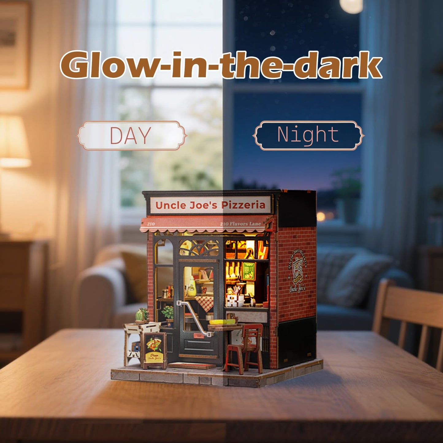 Fsolis Book Nook Kit - DIY Scene Miniature Dollhouse Kit for mature-themeds  Shelf 3D Puzzles 285 pcs  Tiny House Mini Music Shop Model Booknook Craft Bookshelf Decor Gifts for Women (Uncle Joe 's Pizzeria)