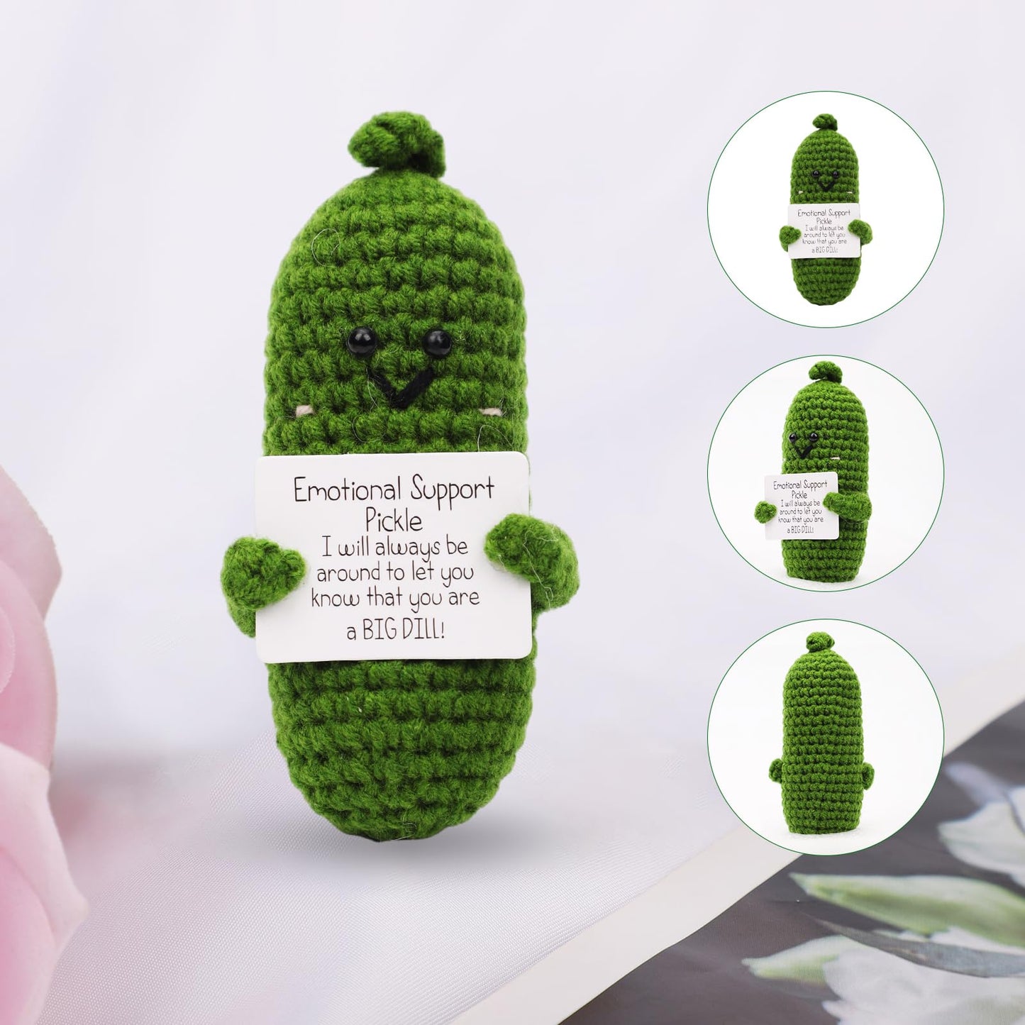 Nqeuepn Handmade Emotional Support Pickled Cucumber Gift, Positive Cucumber, 4.13 Inch Cute Crochet Pickle Doll Funny Pickle Toy Knitted Positive Potato For Friends Valentine'S Day Encouragement Gift