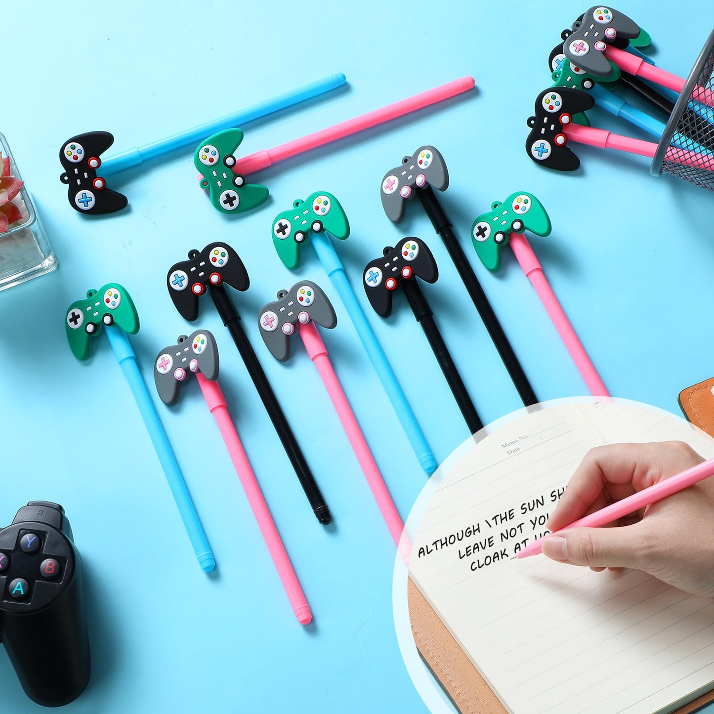 Tinlade 24 Pcs Video Game Pens Gamer Party Favors Video Gaming Themed Birthday Party Favor Gifts Controller Ink Kids Pens For Boys Classroom Prizes (Black,Green,Gray)