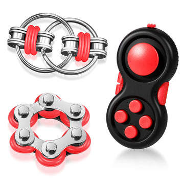 Gejoy 3 Pieces Handheld Mini Fidget Toy Set Includes Six Roller Chain And Key Flippy Bike Pad Stress Relief Toys For Adults Teens Relieve (Black Red), Hb-Gejoy-Set039