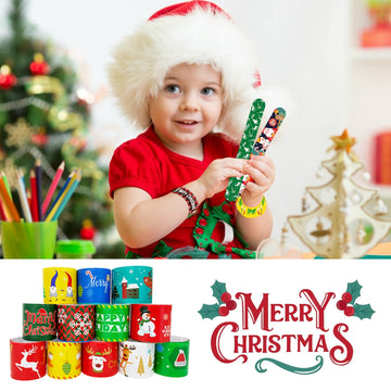 SUNPROUND 100Pcs Christmas Slap Bracelets, Christmas Party Favors for Kids, Christmas Stocking Stuffers, Christmas Toys For kid