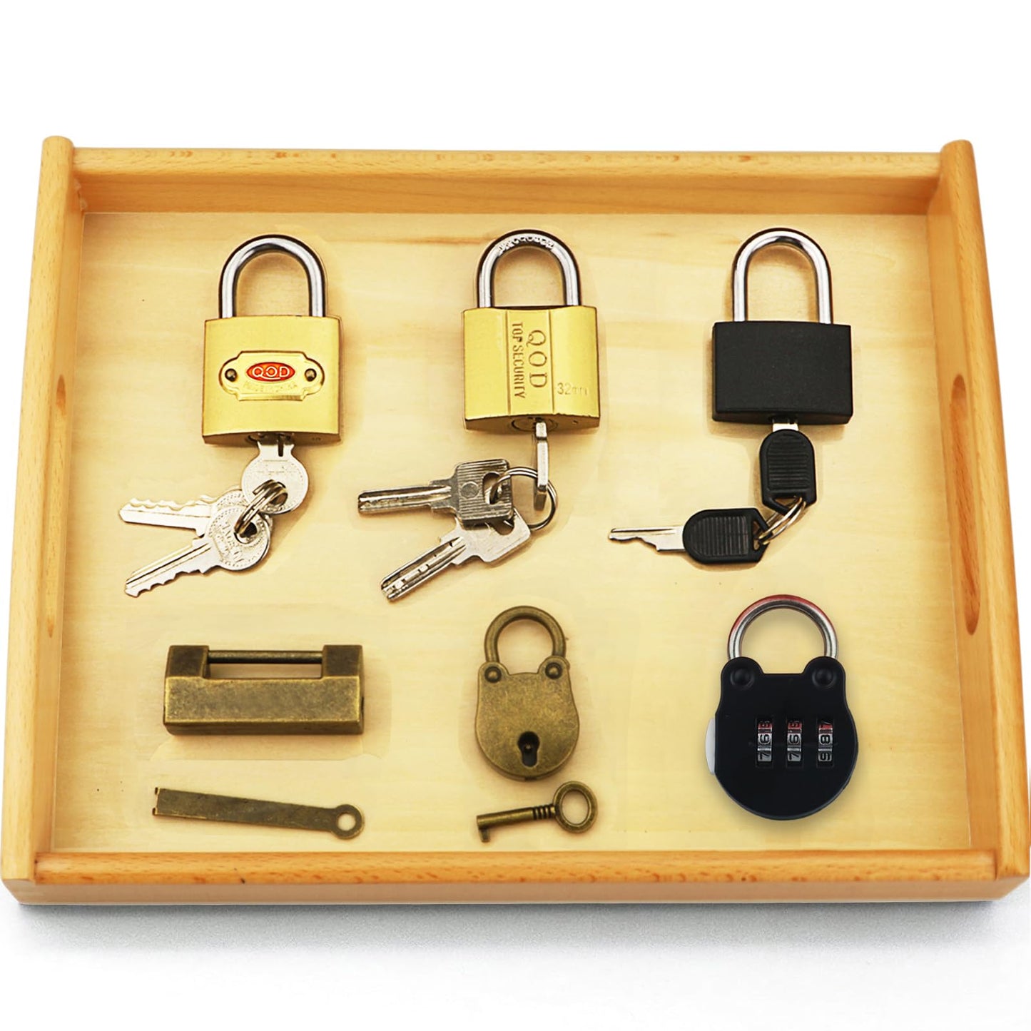 Inslat Montessori Lock And Key Toy Set For Toddlers, Montessori Elementary Materials Educational Stem Toy Matching Games Lock Set With Wooden Tray For 3 4 5 Year Old Kids