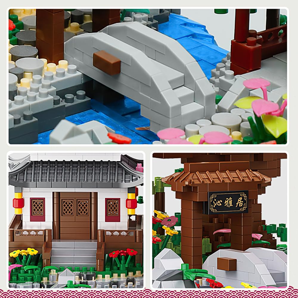 Peach Blossom Pond Building Set  3320 Pcs Architecture Building Blocks with Light Cherry Blossom Tree Building Set Tree House Building Kit for mature-themed Teens Ages 14+