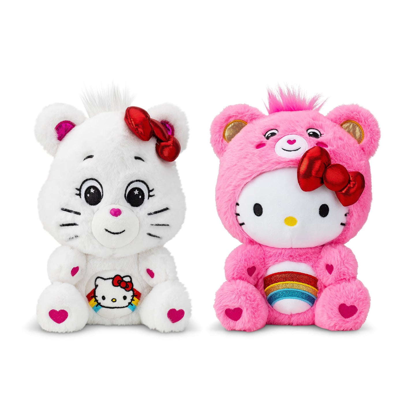Care Bears 10" Collectible Plush 2-Pack - Hello Kitty Loves Cheer Bear, Soft Polyester Material