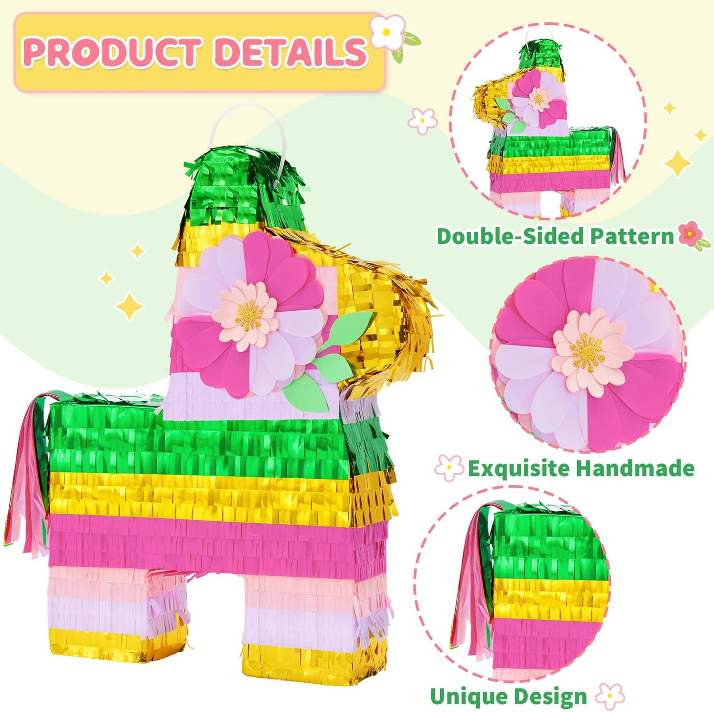 WERNNSAI Hawaiian Donkey Piata - Rainbow Donkey Pinata for Summer Party Supply Cinco De Mayo Luau Carnivals Favor Mexican Fiesta