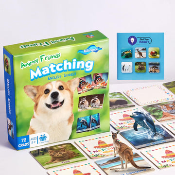 72 (36 Pairs) Spanish English Bilingual Animal Memory Matching Game With Reusable Custiomizable Cards,Instruction Language Learn