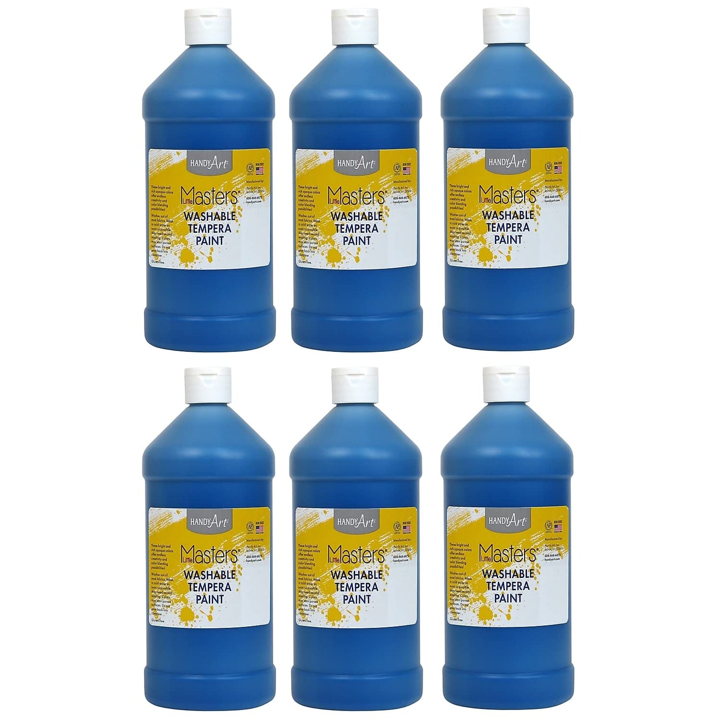 Little Masters Washable Tempera Paint, Blue, 32 oz., Pack of 6