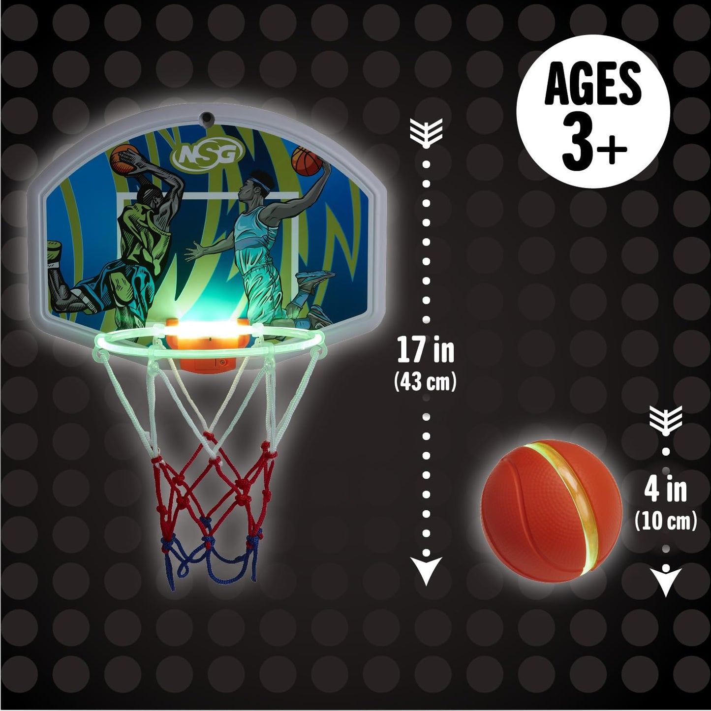 LED Light Up Basketball Toy Set for Boys and Girls, LED Light up Hoop and Basketball - Ages 4 and Up