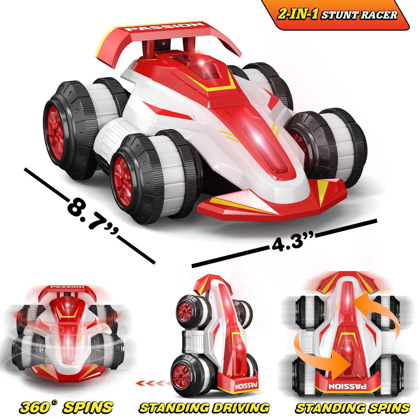 LOOZIX Upgraded Remote Control Car 360 Spins RC Car 2- in-1 Anti-Gravity RC Racer Wheelie Drift Stunt Car with Lights&Music Birt