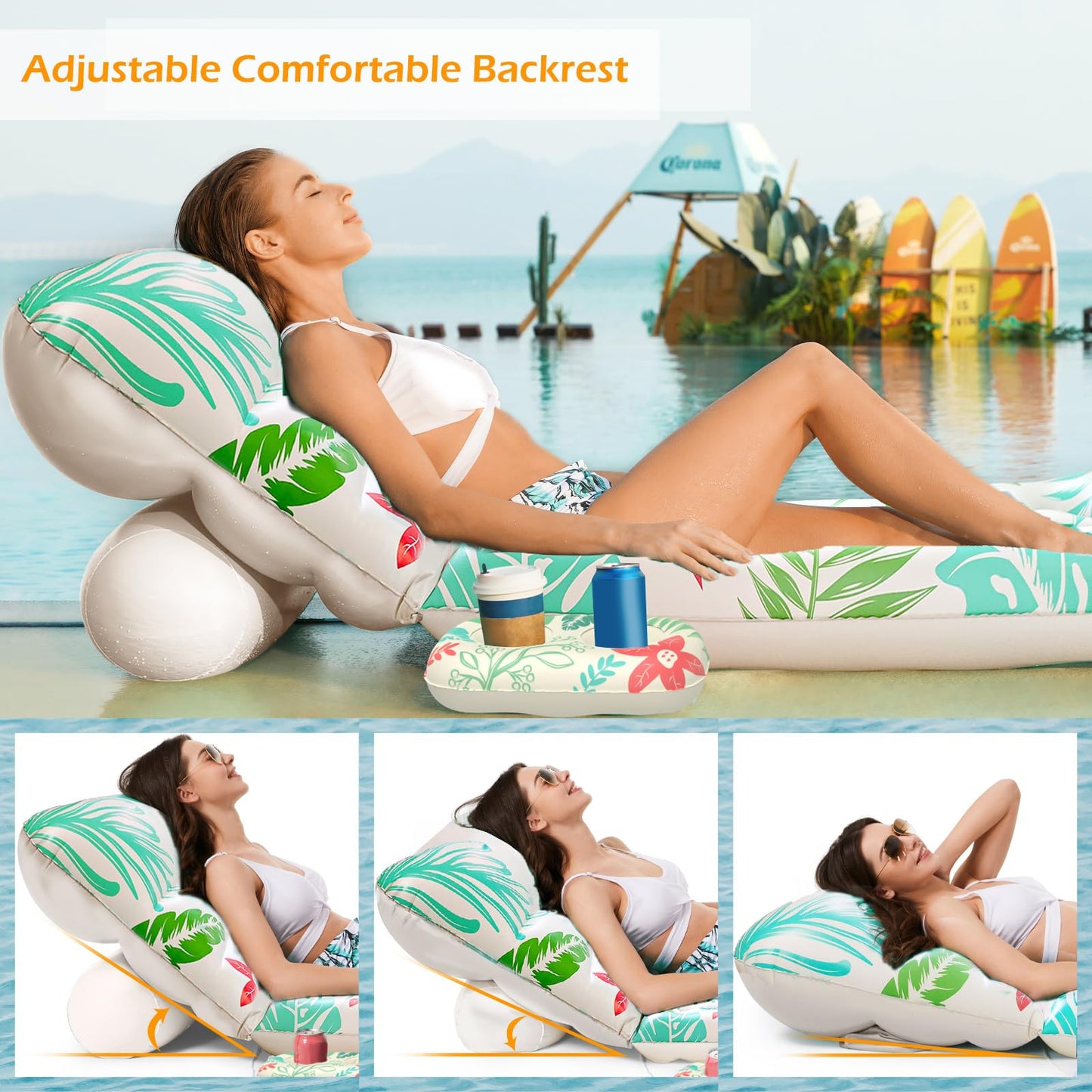 Jasonwell Inflatable Pool Float mature-themed - Pool Floaties Lounger Floats Floating Chair Raft with Adjustable Backrest Cup Holders Water Floaty Lake Lounge Tanning Floats Beach Party Toys for mature-themeds Kids