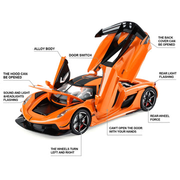 Toy Cars Model Jesko 1/22 Diecast Metal Sports Toy Cars for Boys, Alloy Collectible Model Car with Sound and Lights, Race Model