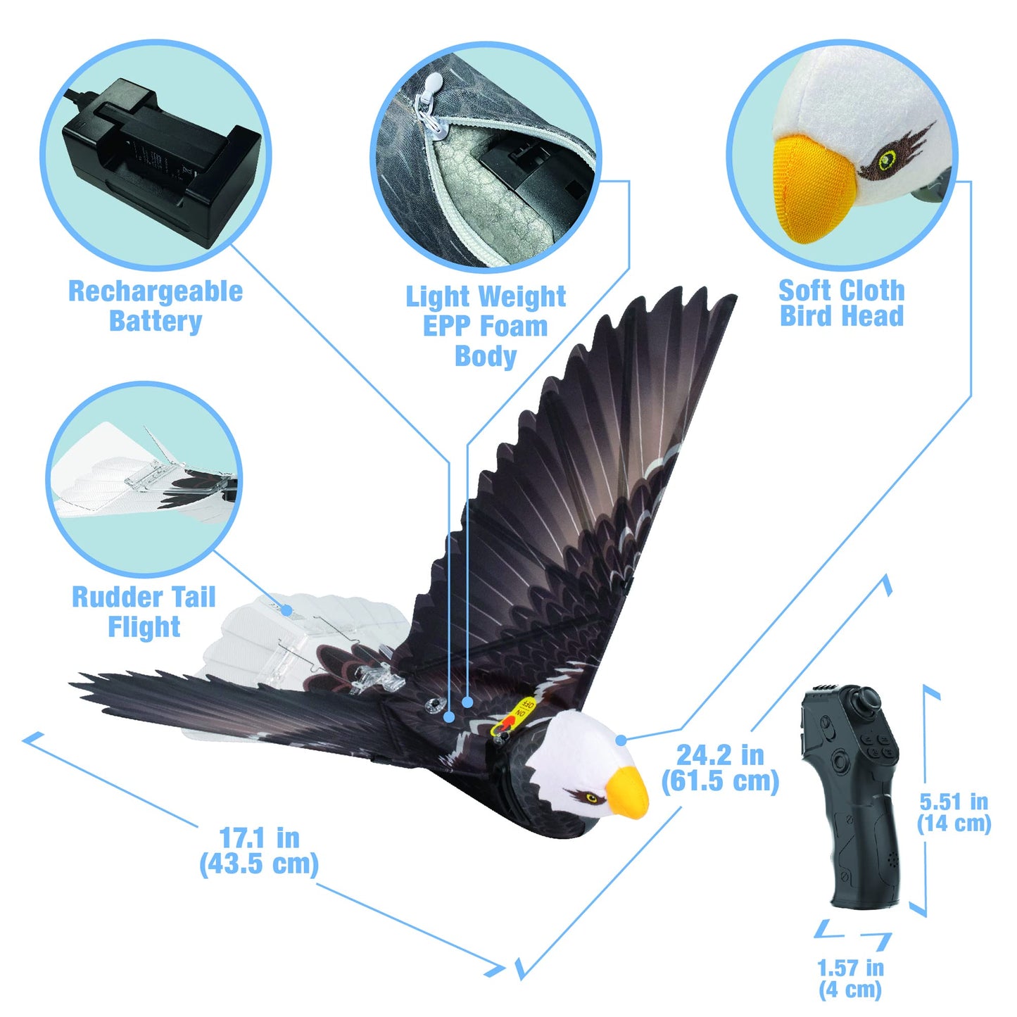 Zing Go Go Bird - Eagle - Premium Remote Control Flying Aircraft - Looks And Flies Like A Real Eagle - Carbon Fiber Drone-Tech R