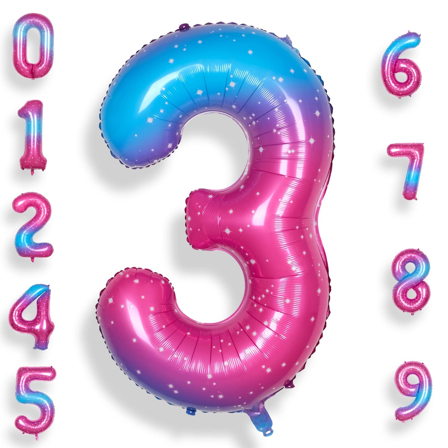 Rainbowq Number 3 Balloon 40 Inch For Boy Or Girl Big Starry 0-9 Foil Mylar Large 3 Number Balloon Happy 3Rd Birthday Party Anni