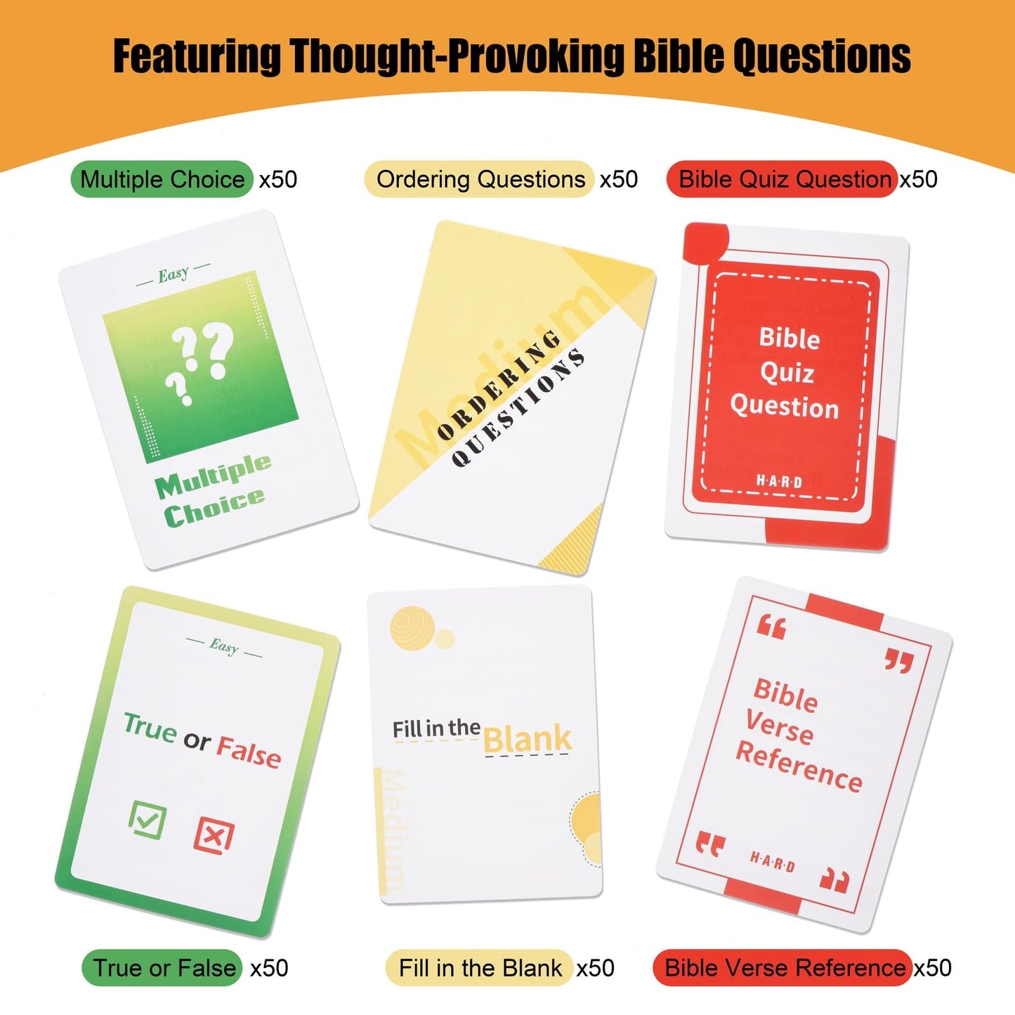 RuRu monkey Bible Trivia Game - 300 Multi-colored Cards, Standard Poker Size, Fun Christian Trivia for Adults & Youth Groups