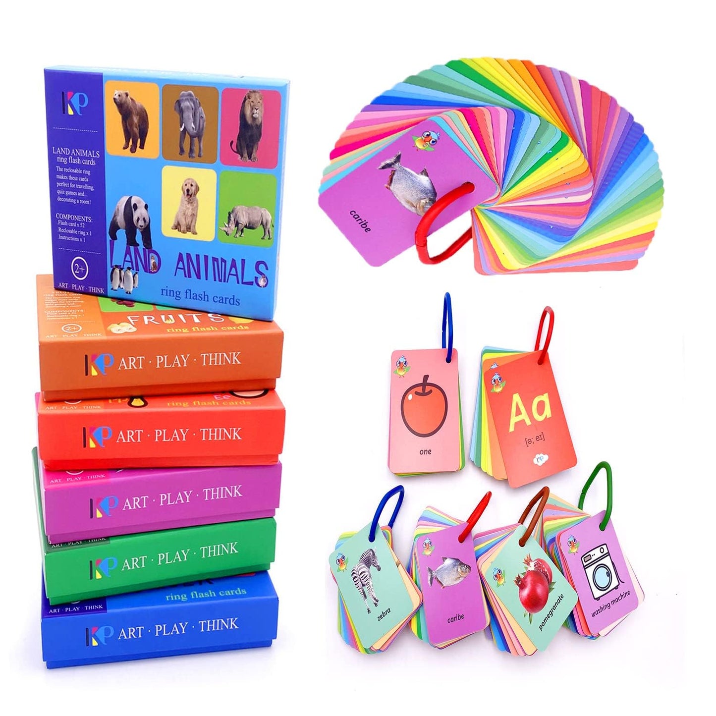 Toddler Flash Cards Set,Kids Sight Words with Picture Flash Cards for Toddler,Numbers,Land Animals,Ocean Animals,Fruit,ABC Lette