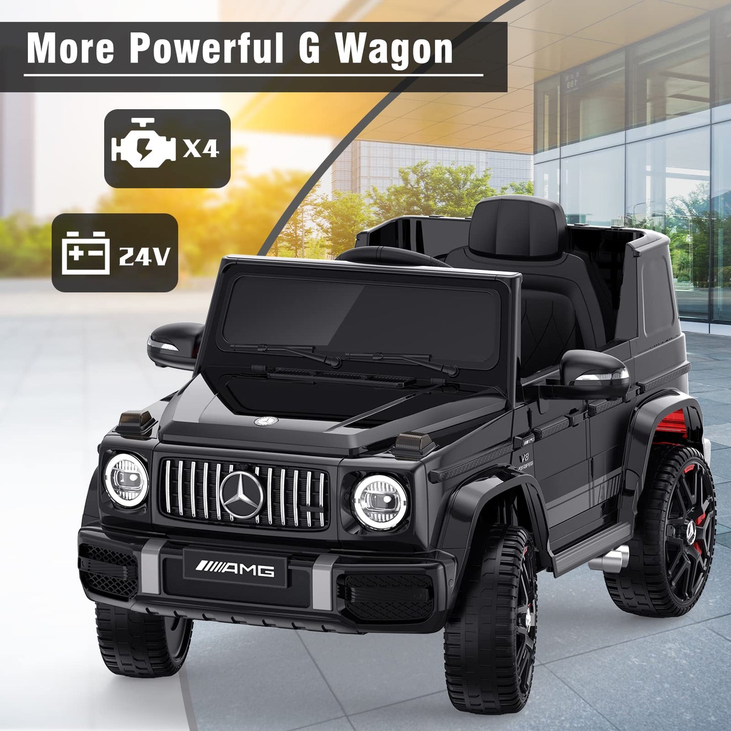 Anpabo 24V 4Wd Licensed Mercedes-Benz G63 Ride On Car W/Parent Remote Control, 4Wd/2Wd Switchable, Real-Time Battery Level, Led Headlight & Music Player, Ideal Electric Car For Kids, Black