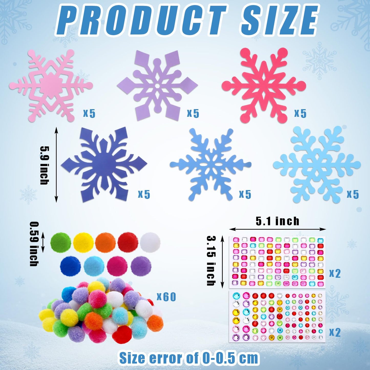Jetec 30 Sets Snowflake Craft Kit for Kids DIY Winter Snowflake Make Your Own Snowflake Gem Sticker Pompoms Kits for Kids Winter